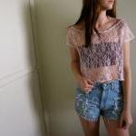 Pink Lace See Through Crop Top