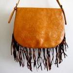 Mexican Tooled Brown Purse With Suede Fringe