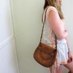 Vintage Brown Leather Mexican Tooled Purse Bag