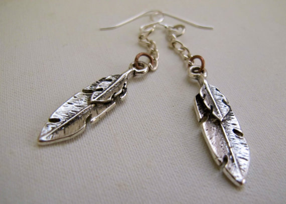 Sterling Silver Dangle Feather Earrings