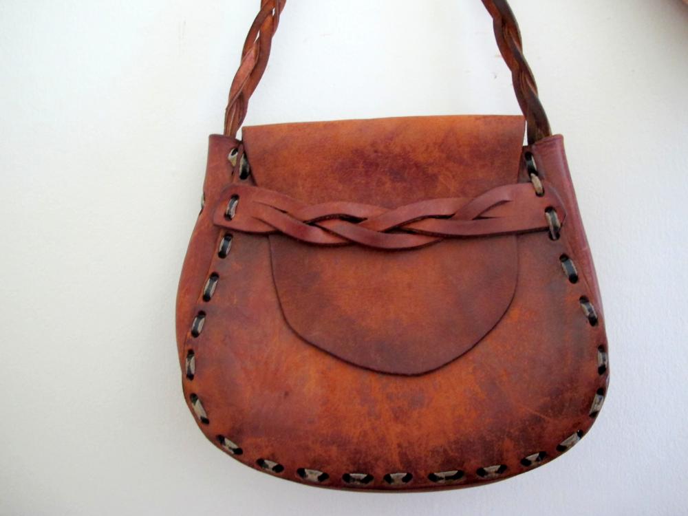 Vintage Brown Leather Mexican Tooled Purse Bag